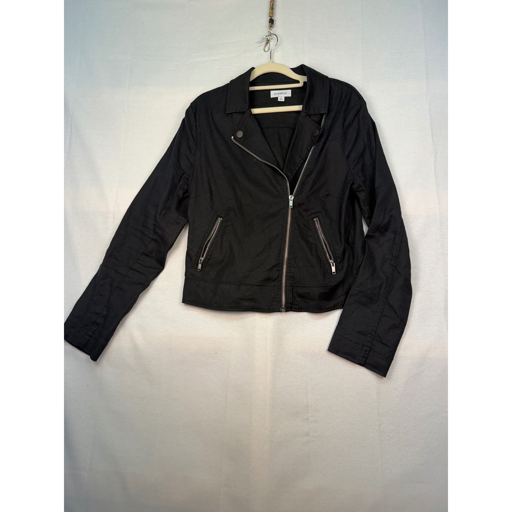 Evereve Black Linen Blend Moto Jacket Womens Medium Asymmetrical Zip Lightweight